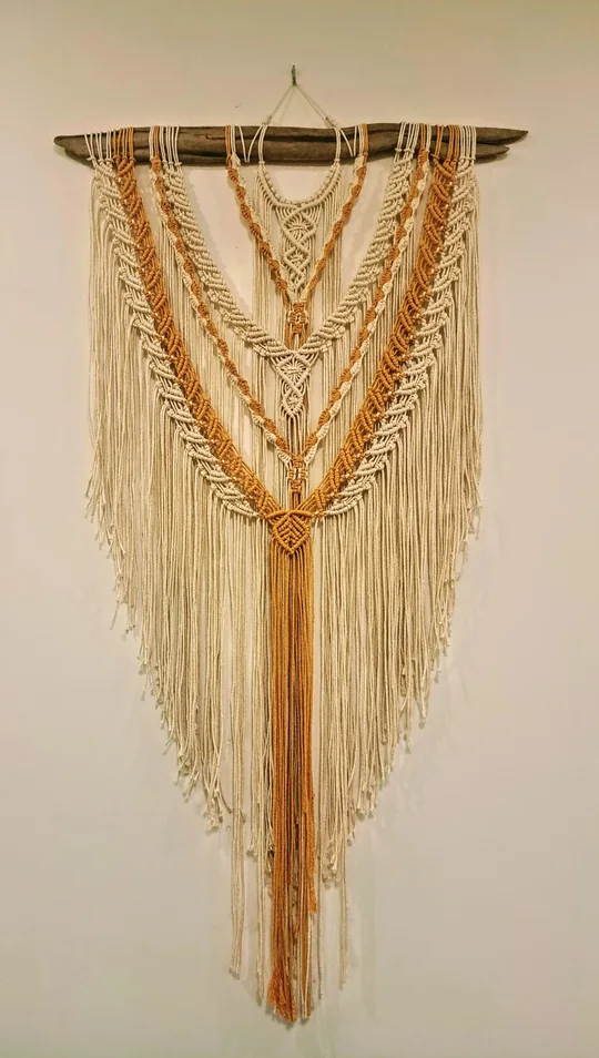 Another view of the Natural and Golden Macramé on Driftwood
