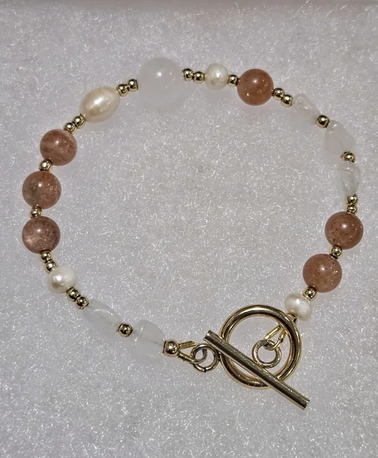 Another view of the Sunstone, Danburite, Moonstone & Pearl Bracelet